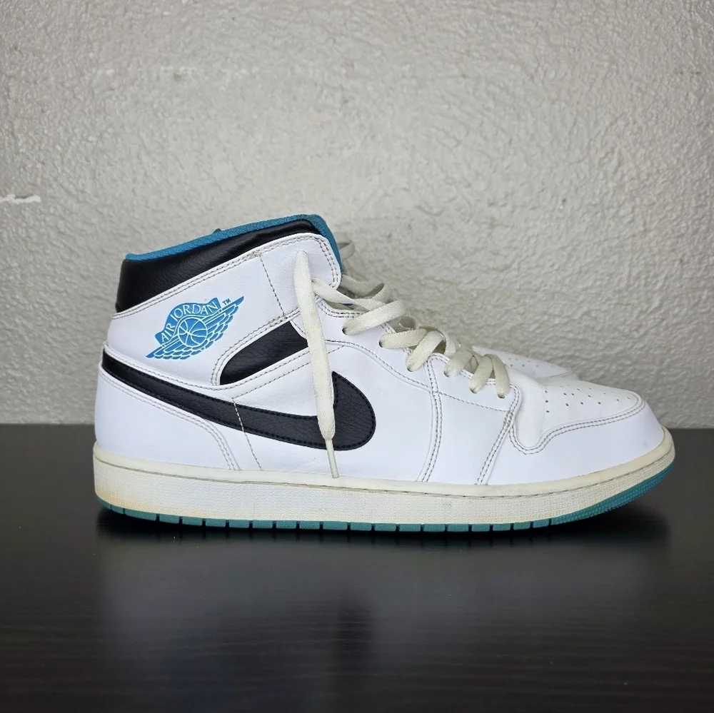 Nike Air Jordan 1 Mid High Top White Black Laser Blue Sneaker Shoe Size Us 15‎